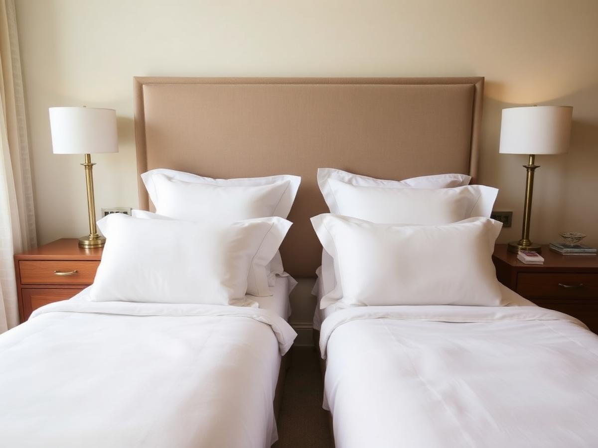 Calm furnished bedroom with soft neutral linens